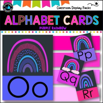 ALPHABET CARDS- Upper and Lower case -Purple Rainbow Design, image 4