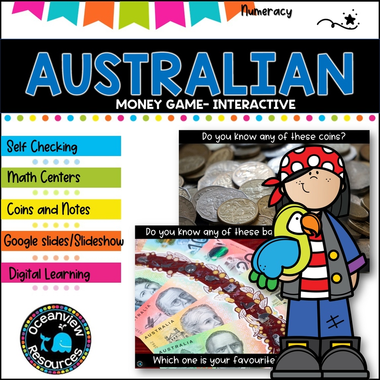 Australian Money- Game and worksheets Ideal for digital learning