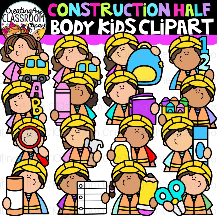 Half Body Construction Kids Clipart | Half Body Kids clipart for worksheets