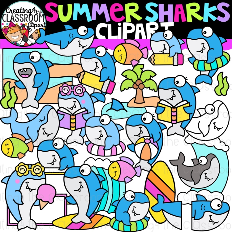 Summer Sharks Clipart | Shark Clipart for worksheets and activities