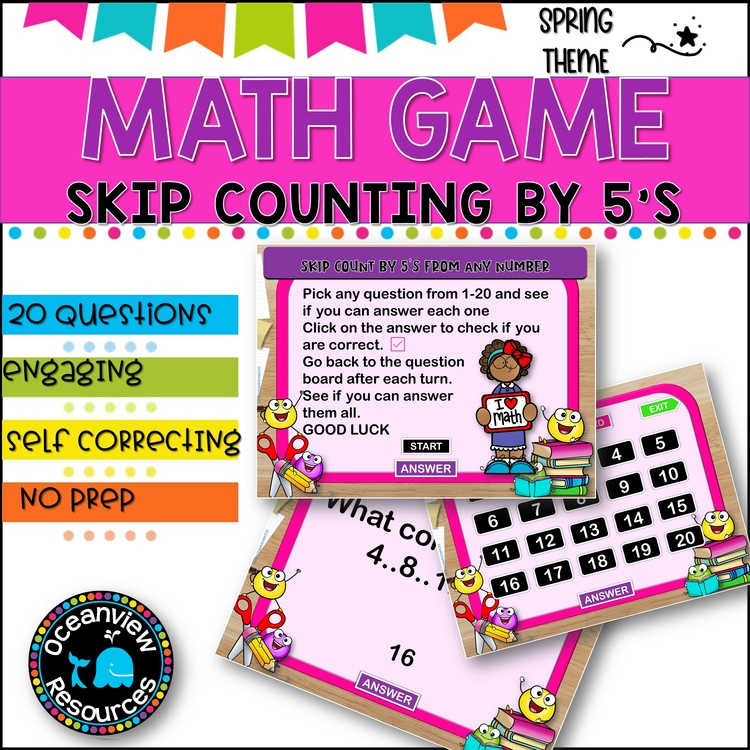 Digital Game - Skip Counting by 5 - SCHOOL THEME- distance learning fun