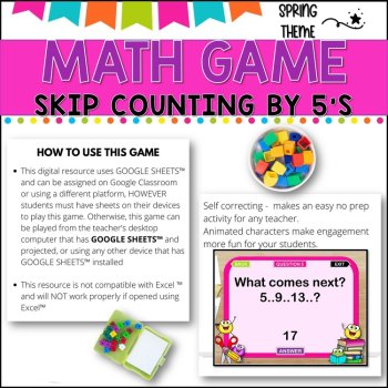 Digital Game - Skip Counting by 5 - SCHOOL THEME- distance learning fun, image 2