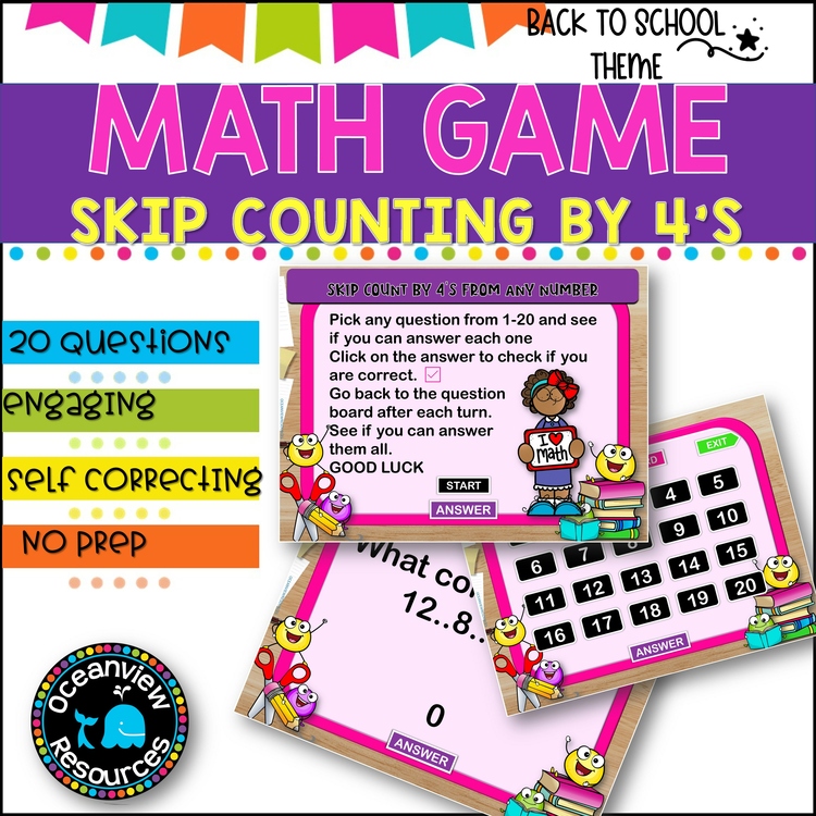 Digital Game l Skip Counting by 4 l SCHOOL THEME
