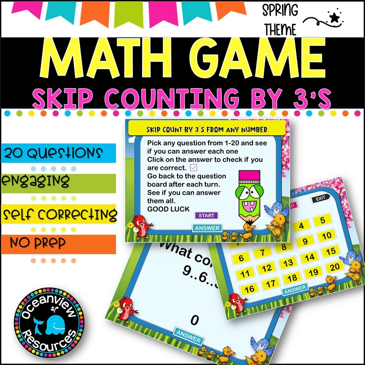 Digital Game - Skip Counting by 3 - SPRING THEME- distance learning fun