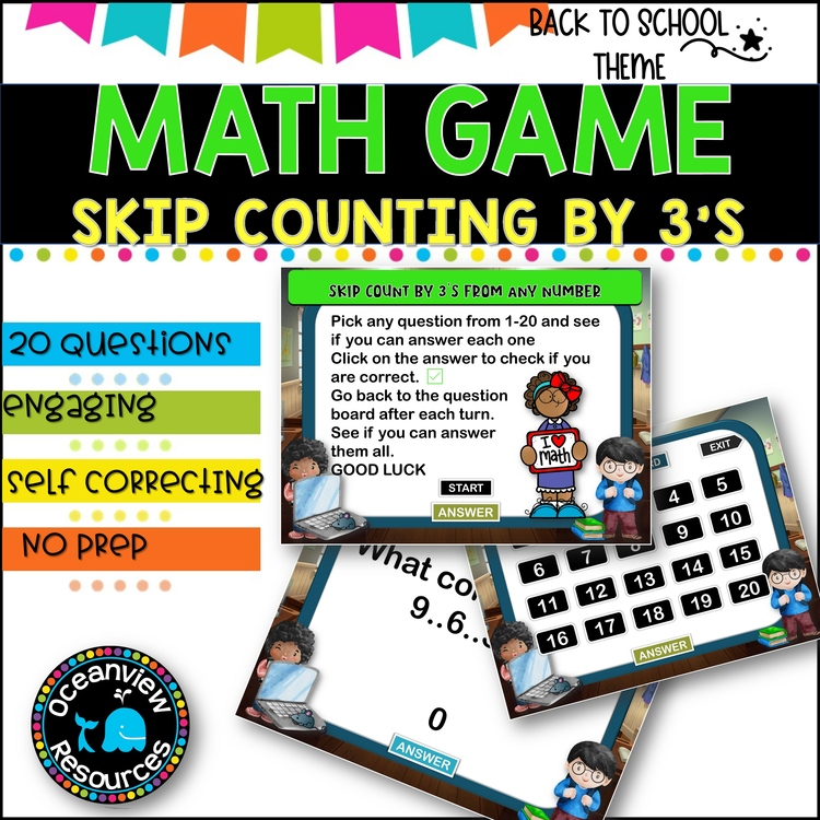 Digital Game - Skip Counting by 3 - SCHOOL THEME- distance learning fun