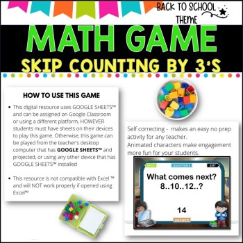 Digital Game - Skip Counting by 3 - SCHOOL THEME- distance learning fun, image 2
