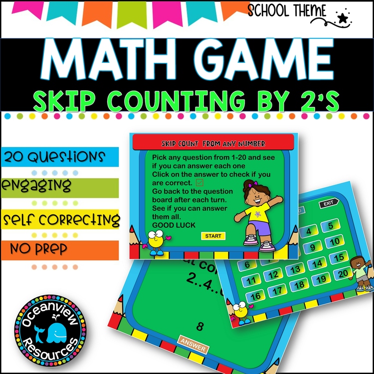 Digital Game - Skip Counting by 2 - SCHOOL THEME ideal for distance learning