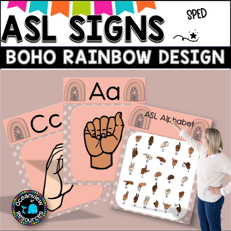 ASL Alphabet posters.  BOHO design with Rainbow