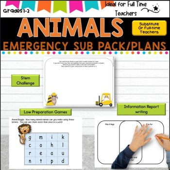 Grade 1-2 Emergency Sub Plans/SUB Pack  (Animals), image 3