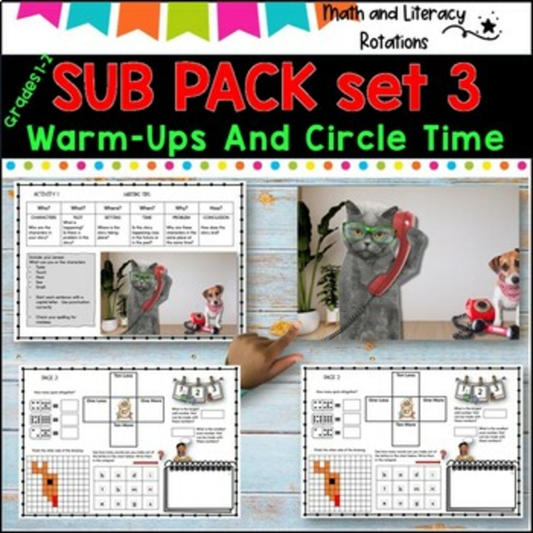 SUB PACK/PLANS NO PREP  -Literacy -Number -Grades 1-2 SET 3
