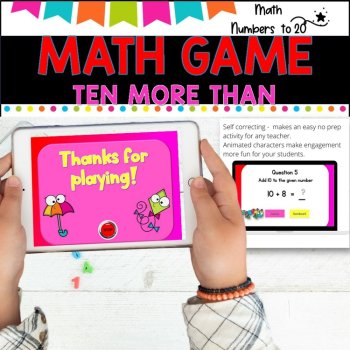 NO PREP MATH GAME l TEN MORE THAN number problems to 20  l POWERPOINT GAME, image 2