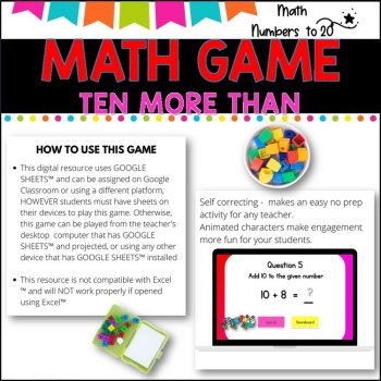 NO PREP MATH GAME l TEN MORE THAN number problems to 20  l POWERPOINT GAME, image 3