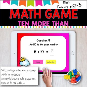 NO PREP MATH GAME l TEN MORE THAN number problems to 20  l POWERPOINT GAME, image 4