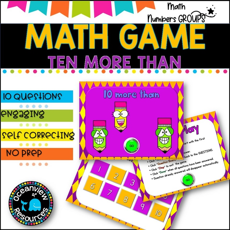 NO PREP MATH GAME l TEN MORE THAN numbers to 20  l POWERPOINT GAME