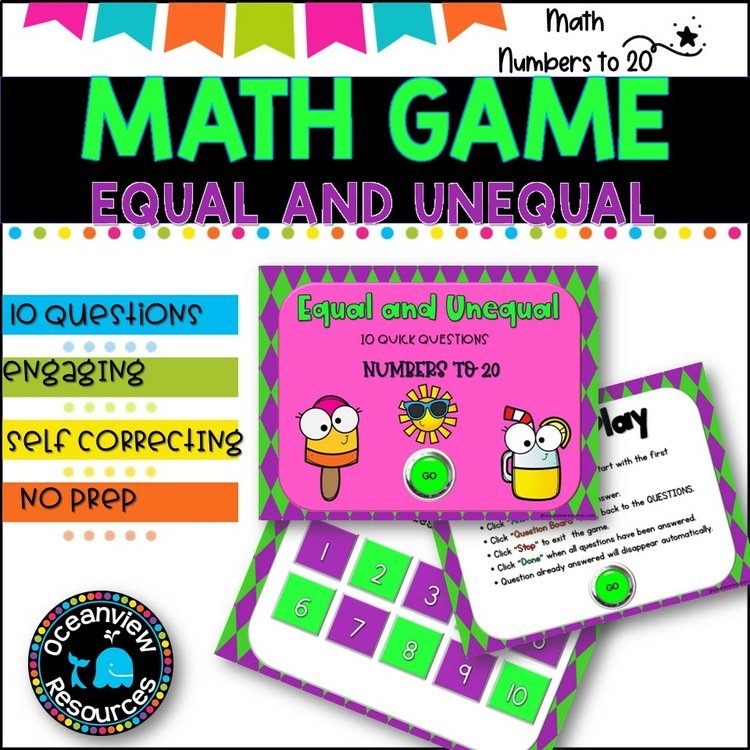 NO PREP MATH GAME l EQUAL AND UNEQUAL numbers to 20  l POWERPOINT GAME