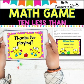 NO PREP MATH GAME l TEN LESS THAN- numbers to 100  l POWERPOINT GAME, image 2