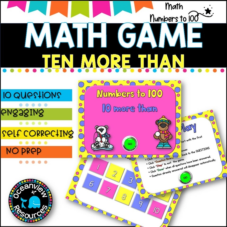 NO PREP MATH GAME l TEN MORE THAN- numbers to 100  l POWERPOINT GAME
