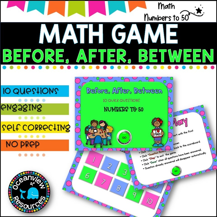 NO PREP MATH GAME l BEFORE, AFTER, BETWEEN  to 50 l POWERPOINT GAME
