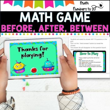 NO PREP MATH GAME -BEFORE, AFTER, BETWEEN Numbers to 20-POWERPOINT GAME, image 2