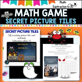 Secret Picture Tiles  l Subtraction Facts within 20  worksheets, image 2