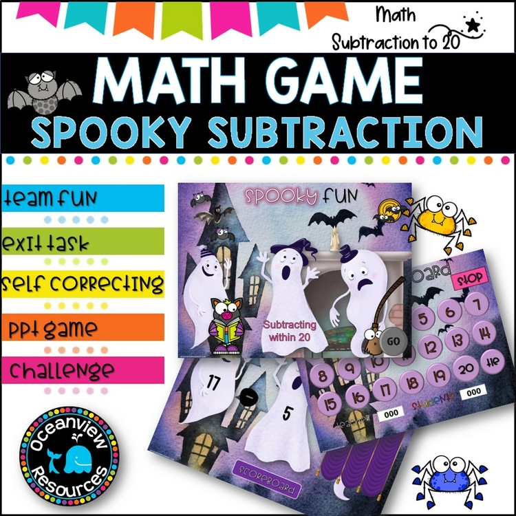 SUBTRACTION WITHIN 20 l PowerPoint  Team Game l Spooky Fun