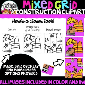 Mixed Grid Construction Puzzle Clipart | Construction clipart for worksheets, image 2
