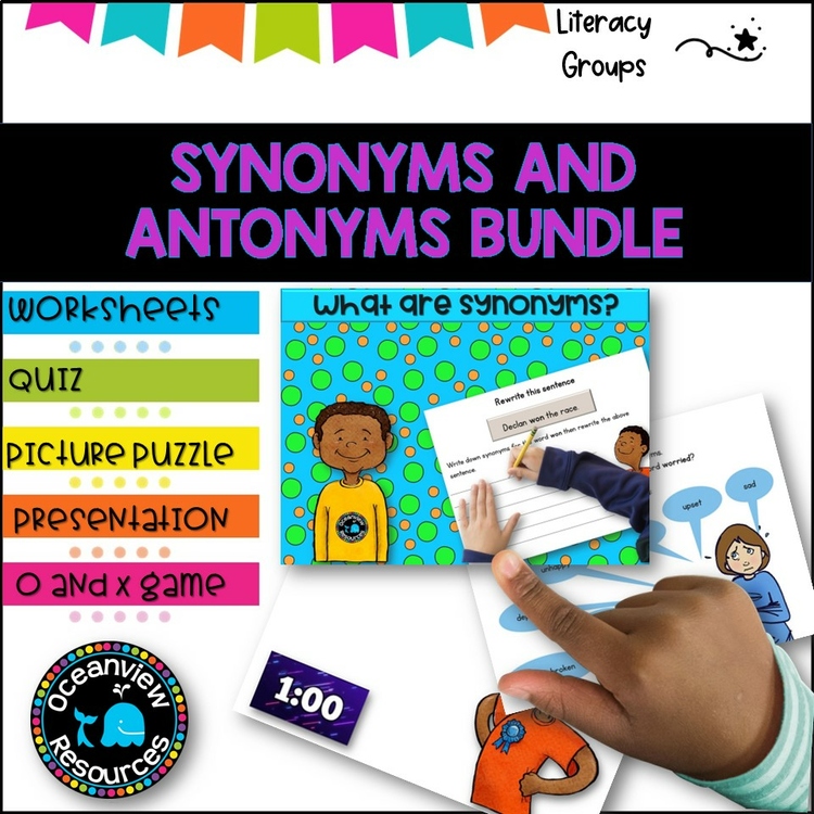 Antonyms and Synonyms Activity Bundle- Worksheets, Presentations, Games
