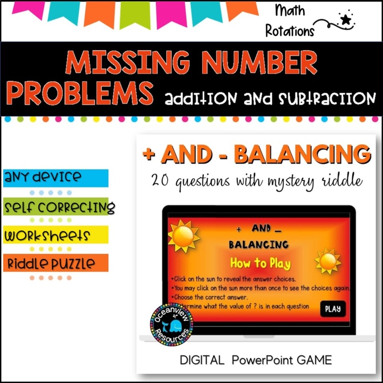 ADDITION AND SUBTRACTION BALANCING l PowerPoint Game l with worksheets