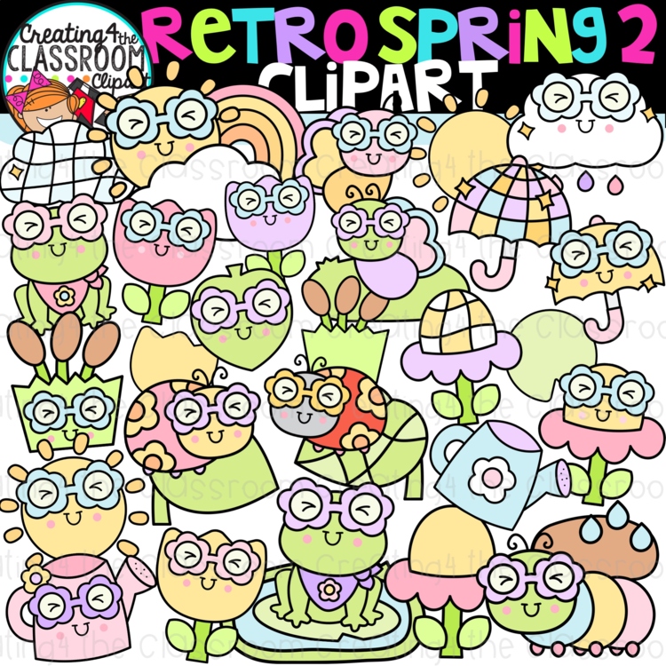 Retro Spring 2 Clipart | Groovy Spring clipart for worksheets