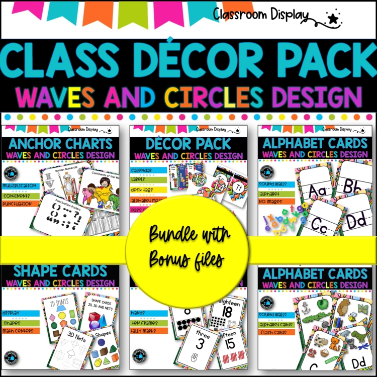 MASSIVE DECOR SET I Classroom Labels + Signs Pack | CIRCLES AND WAVES-RETRO