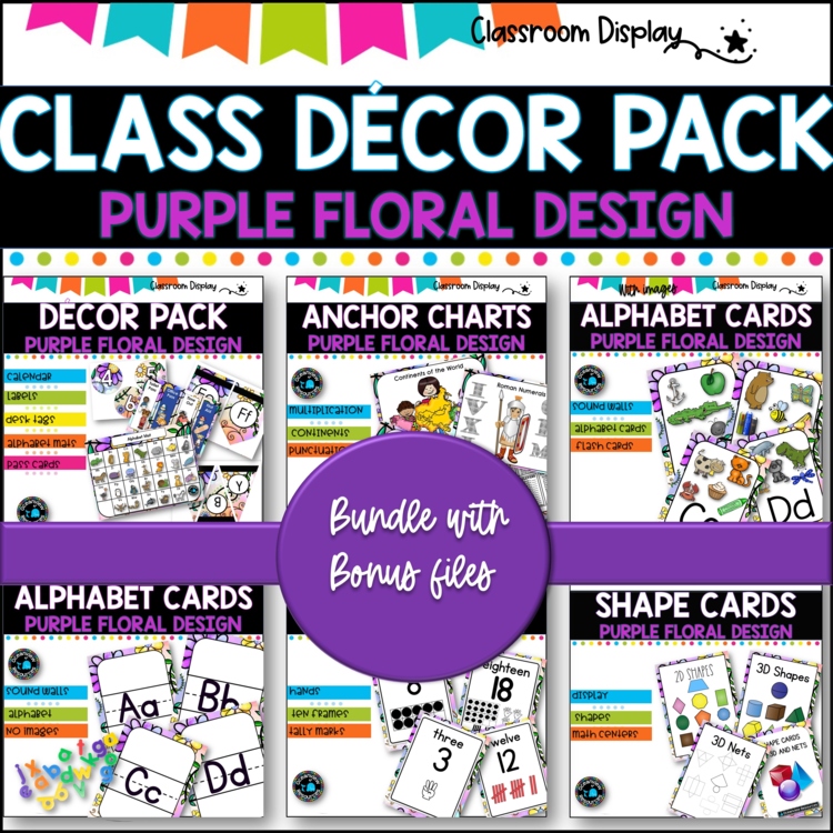 MASSIVE DECOR SET  Classroom Labels and Signs Pack  CALMING BLUE FLOWERS
