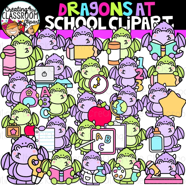 Dragons at School Clipart | School Dragons clipart for worksheets