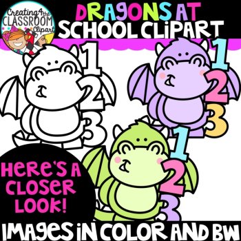 Dragons at School Clipart | School Dragons clipart for worksheets, image 2