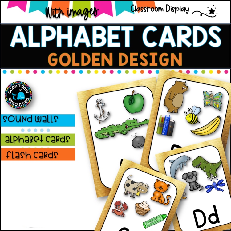 ALPHABET POSTERS with Pictures l DECOR l  GOLDEN METALLIC DESIGN