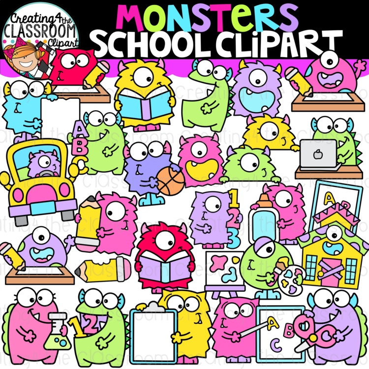 Monster School Clipart | School Monsters clipart for worksheets