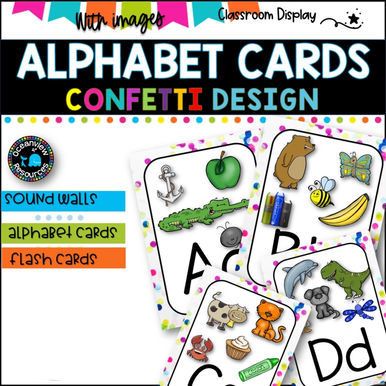 ALPHABET POSTERS with Pictures l DECOR l  CONFETTI DESIGN