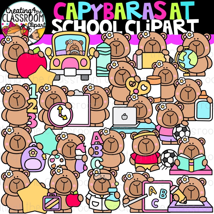 Capybara School Clipart | Capybara School clipart for worksheets