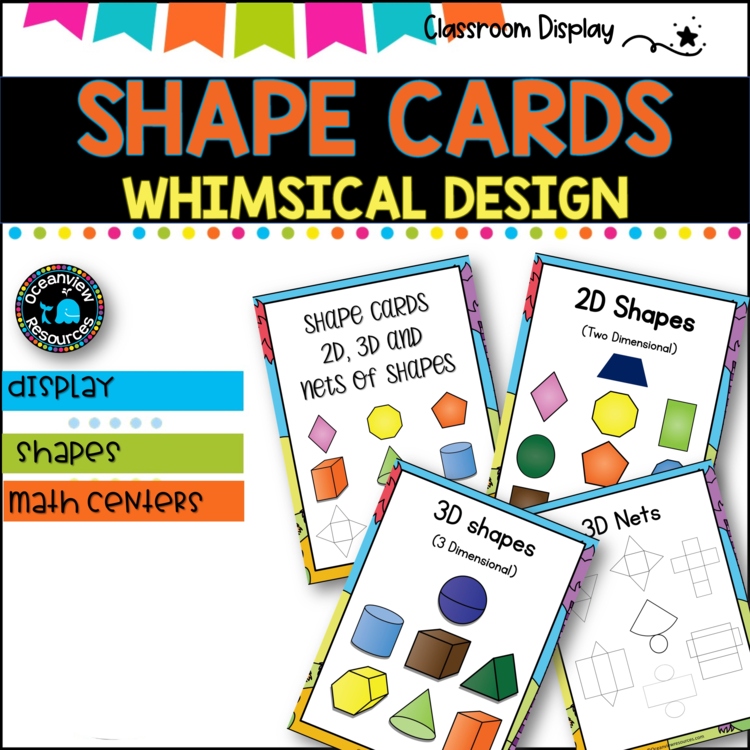 SHAPES POSTERS I 2D, 3D and Nets of Shapes l Classroom Decor I WHIMSICAL DESIGN