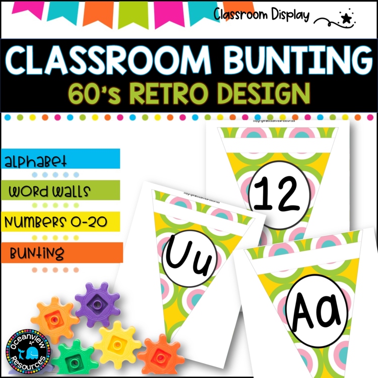 Alphabet and Number Bunting I Decor Pack I 60's RETRO I DECOR PACK