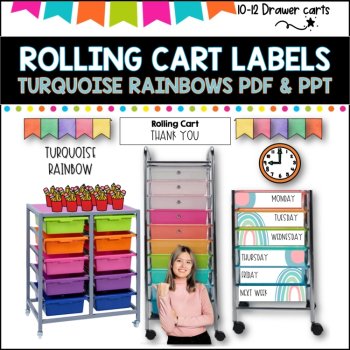 10 Drawer Rolling Cart Labels | TURQUOISE RAINBOWS DESIGN I Teacher Trolley, image 2