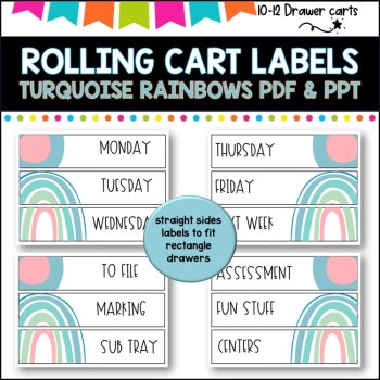 10 Drawer Rolling Cart Labels | TURQUOISE RAINBOWS DESIGN I Teacher Trolley, image 3