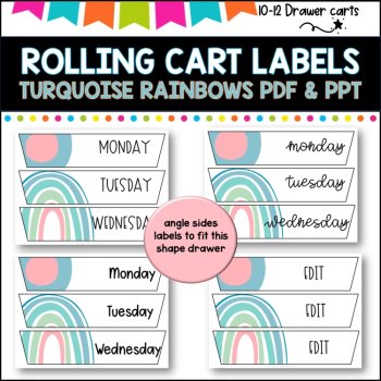 10 Drawer Rolling Cart Labels | TURQUOISE RAINBOWS DESIGN I Teacher Trolley, image 4