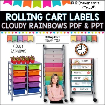 10 Drawer Rolling Cart Labels | CLOUDS AND RAINBOWS DESIGN I Teacher Trolley, image 2