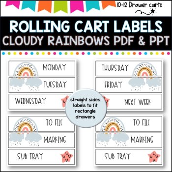 10 Drawer Rolling Cart Labels | CLOUDS AND RAINBOWS DESIGN I Teacher Trolley, image 3