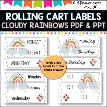 10 Drawer Rolling Cart Labels | CLOUDS AND RAINBOWS DESIGN I Teacher Trolley, image 4