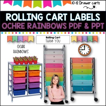 10 Drawer Rolling Cart Labels | OCHRE RAINBOW DESIGN I Teacher Trolley, image 2