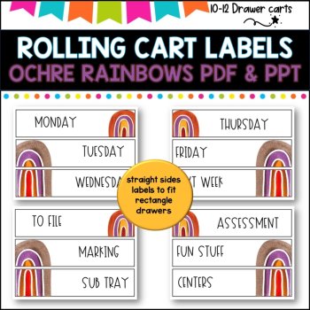 10 Drawer Rolling Cart Labels | OCHRE RAINBOW DESIGN I Teacher Trolley, image 3