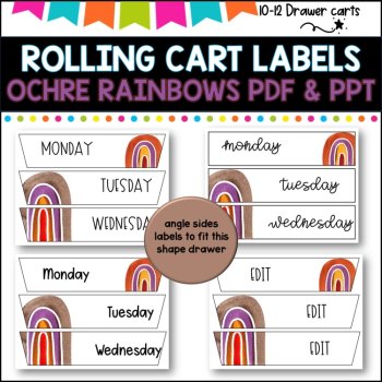 10 Drawer Rolling Cart Labels | OCHRE RAINBOW DESIGN I Teacher Trolley, image 4