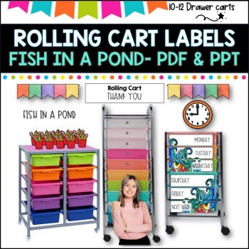 10 Drawer Rolling Cart Labels | FISH DOODLE PATTERN DESIGN I Teacher Trolley, image 2