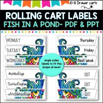 10 Drawer Rolling Cart Labels | FISH DOODLE PATTERN DESIGN I Teacher Trolley, image 4